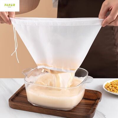 Saco de filtragem de líquidos Filtro de malha de nylon de qualidade alimentar fecho reutilizável com corda de tração Adequado para fins de filtragem de suco de vegetais e frutas